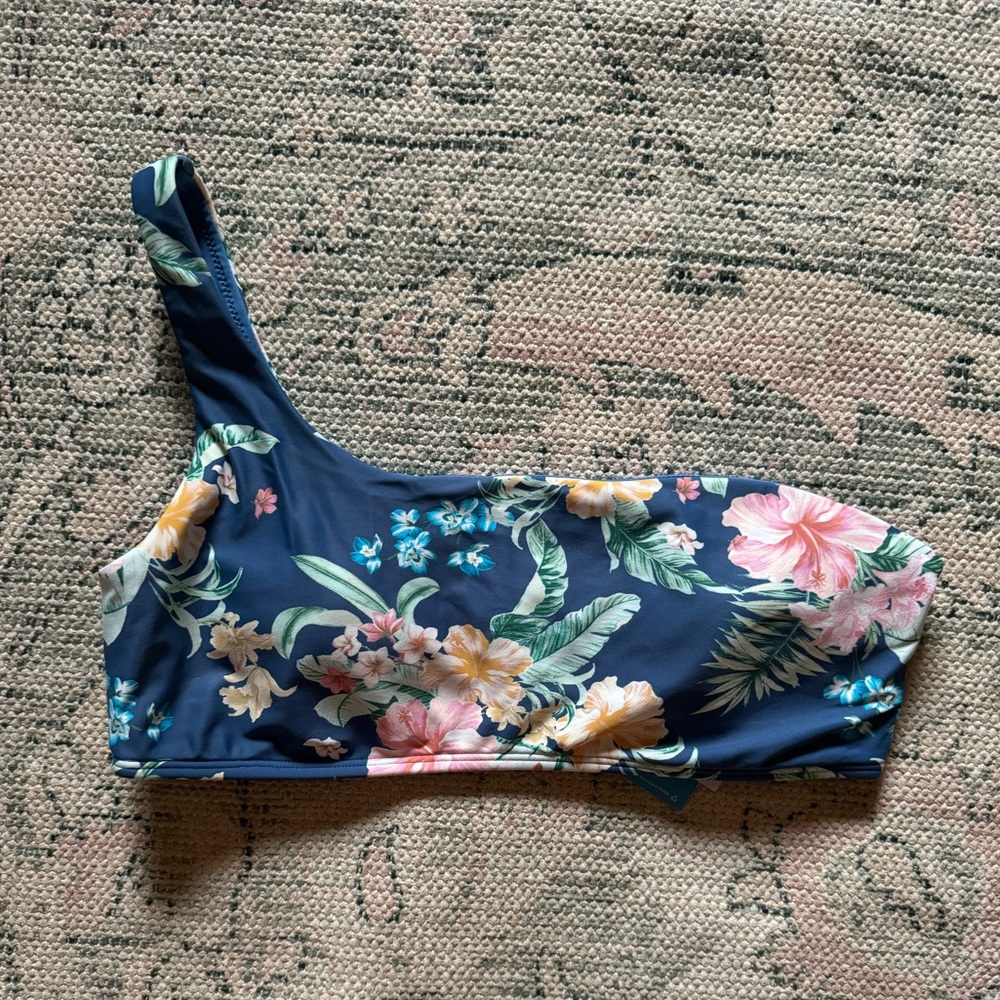 O’Neill Blue Large Bikini Top NWT Tulum Tropical Monterey One Shoulder Bandeau